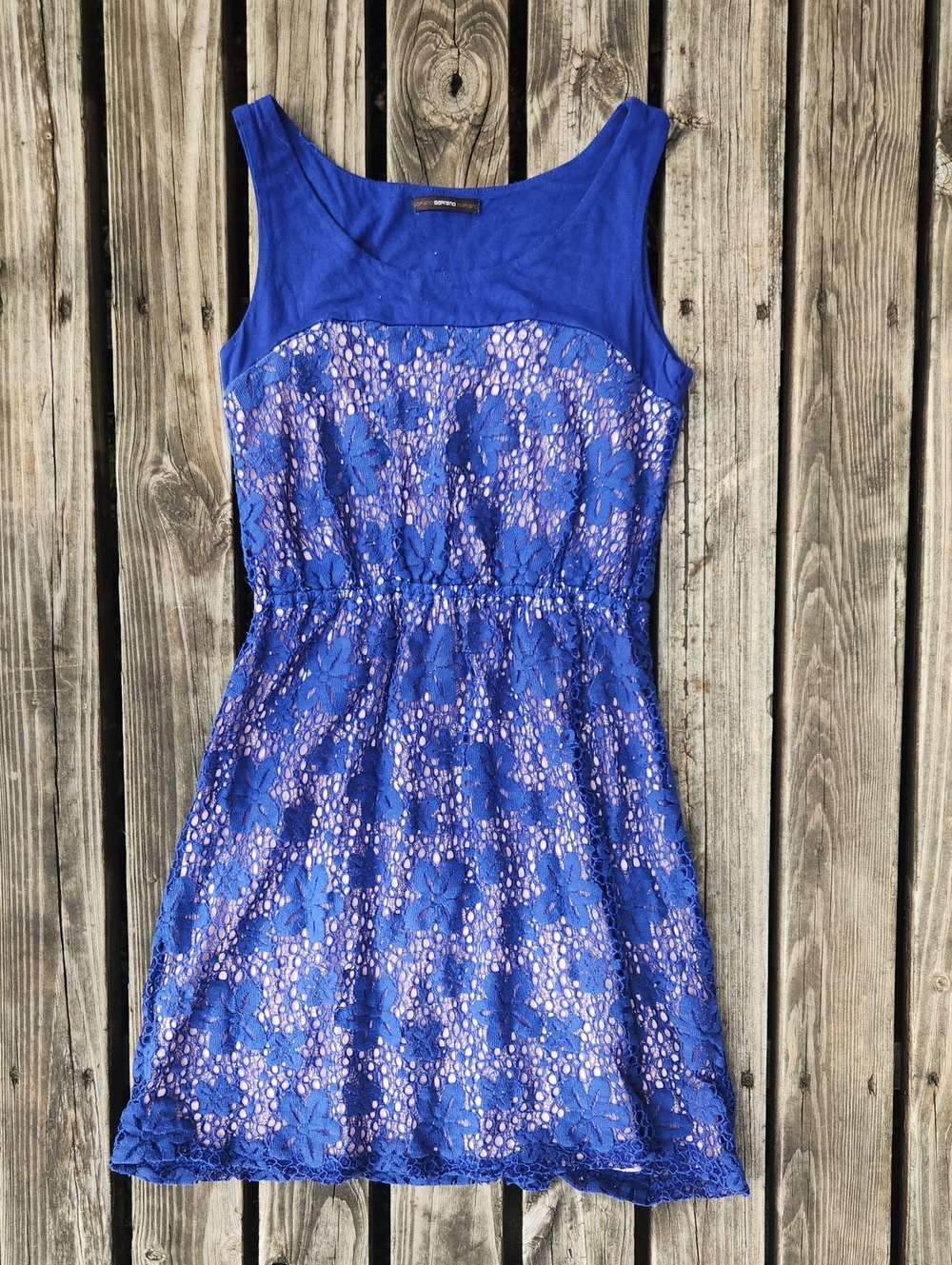 Soprano Royal Blue Light Pink Crichet Lace Floral Flirty Dress Small